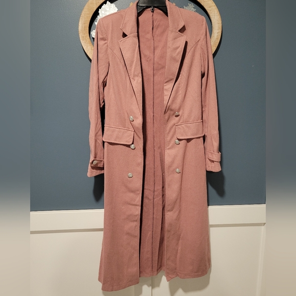 Temu Jackets & Blazers - Elegant Pink Double-Breasted Tweed Look Women's Coat. Sz. Small